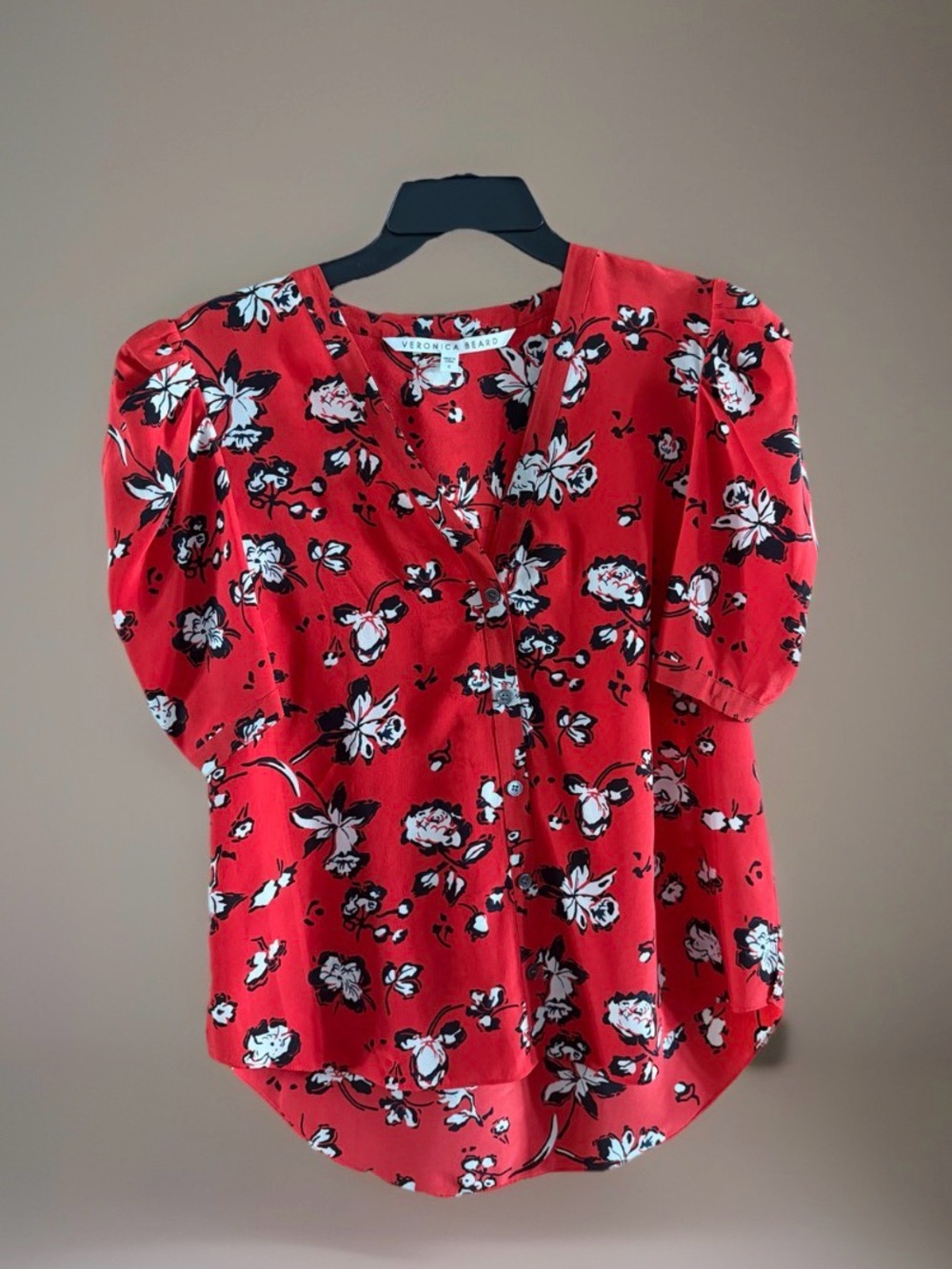 Veronica  Beard Silk Floral Blouse Red Puff Sleeve Top Size 6 perfect condition